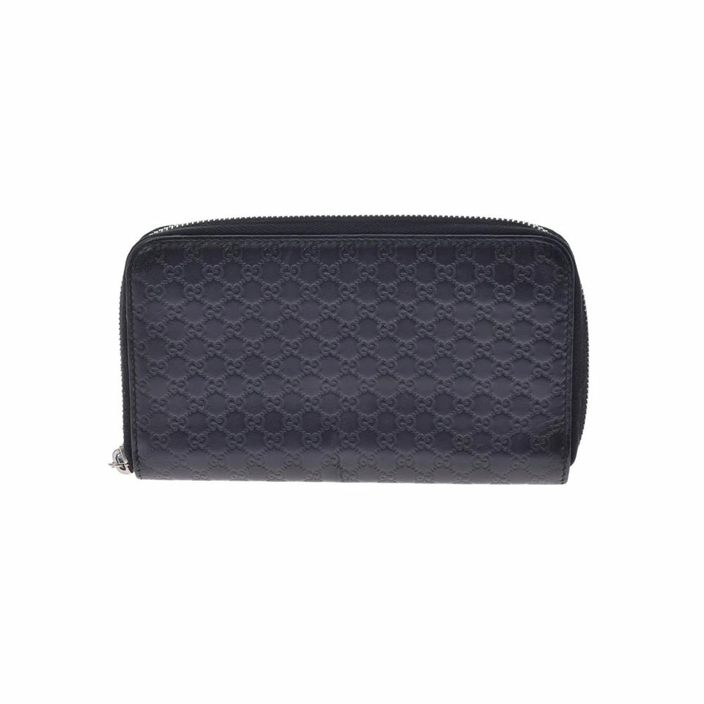 GUCCI guccissima Round Zipper Long Wallet Black Leather